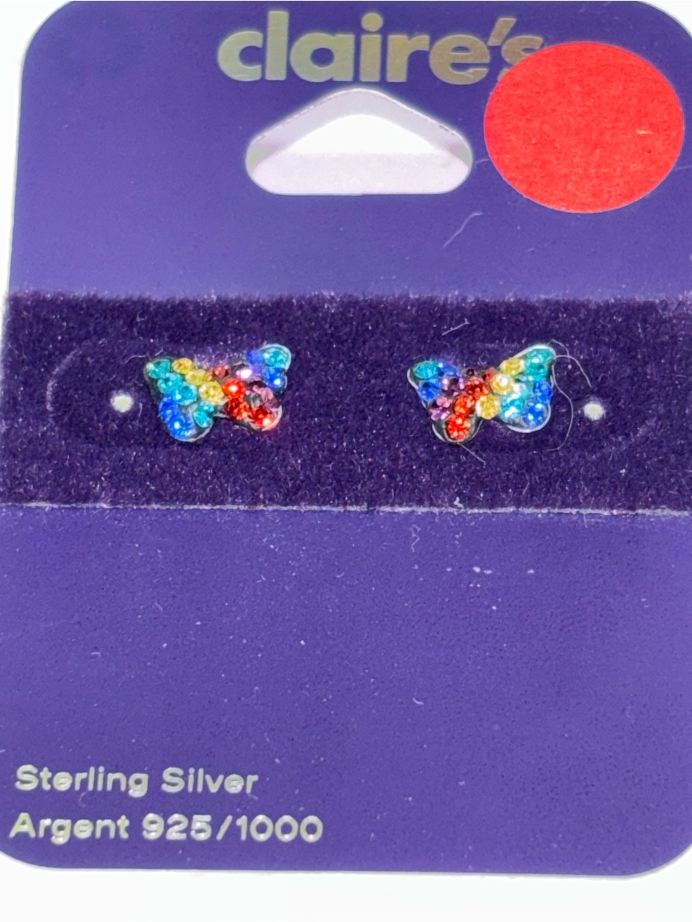 Claire's Rainbow Crystal Butterfly Sterling Silver Stud Earrings